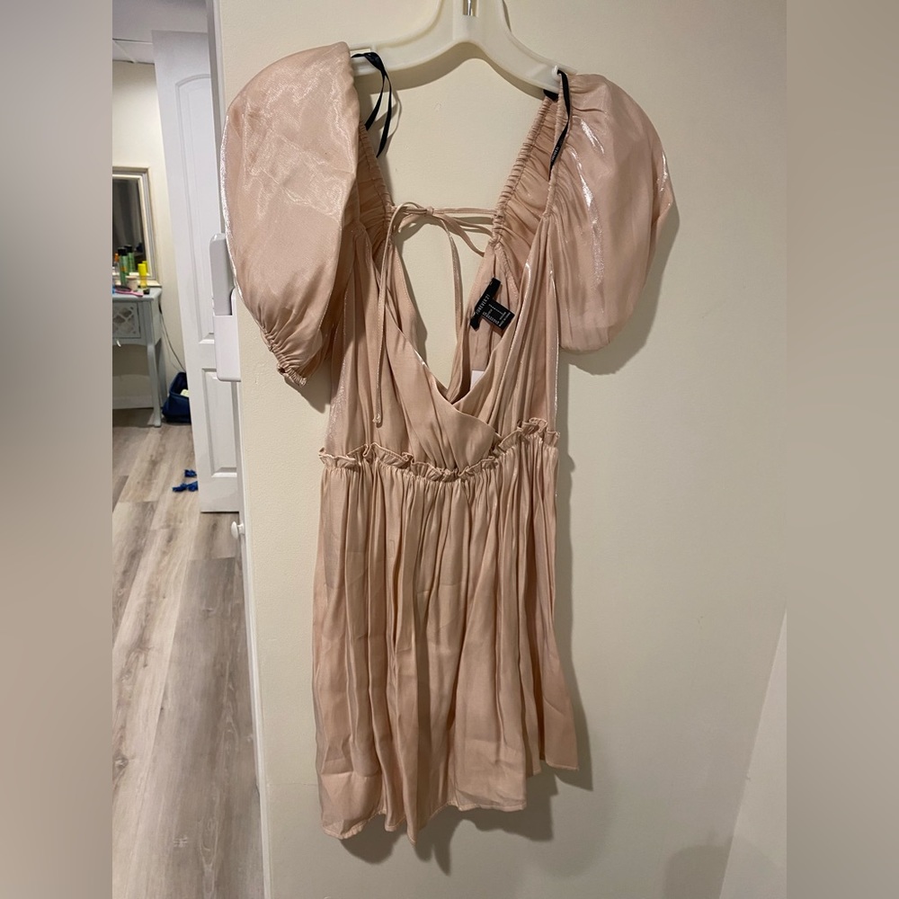 Blush Pink Mini Dress Cap Sleeves and tie back